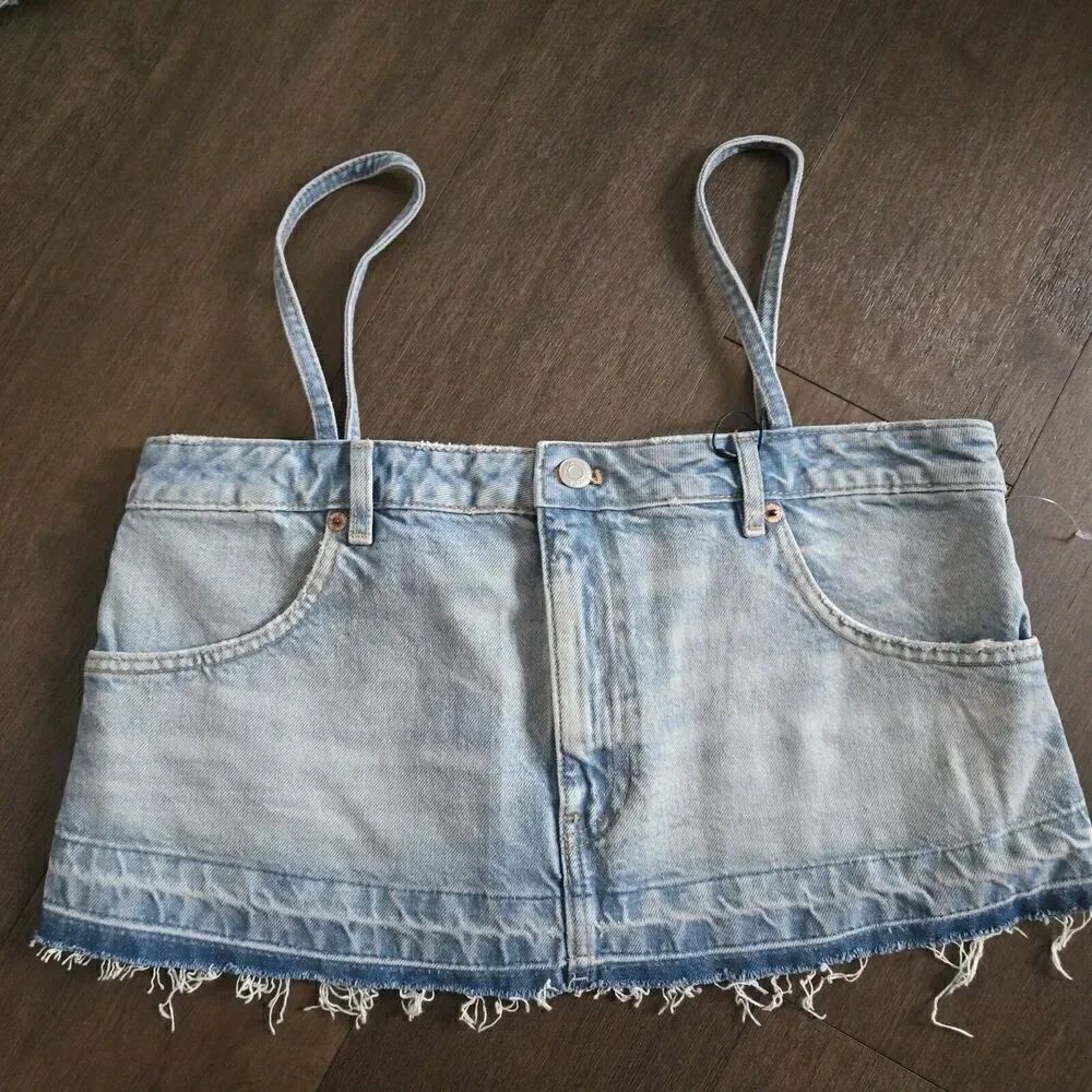 NWT ZARA Cropped Denim Spaghetti Strap Top Women’s Size XS Jean Tank Top
